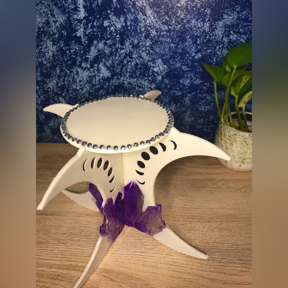 Handmade Display/ Plant Stand with Moon Phase and Crystal Design - Picture 4 of 8